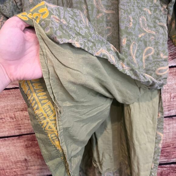 Kurta Midi Tunic Dress XXL 2XL Floral Garden Tear Drop Aztec Tribal Green Yellow - Picture 3 of 5